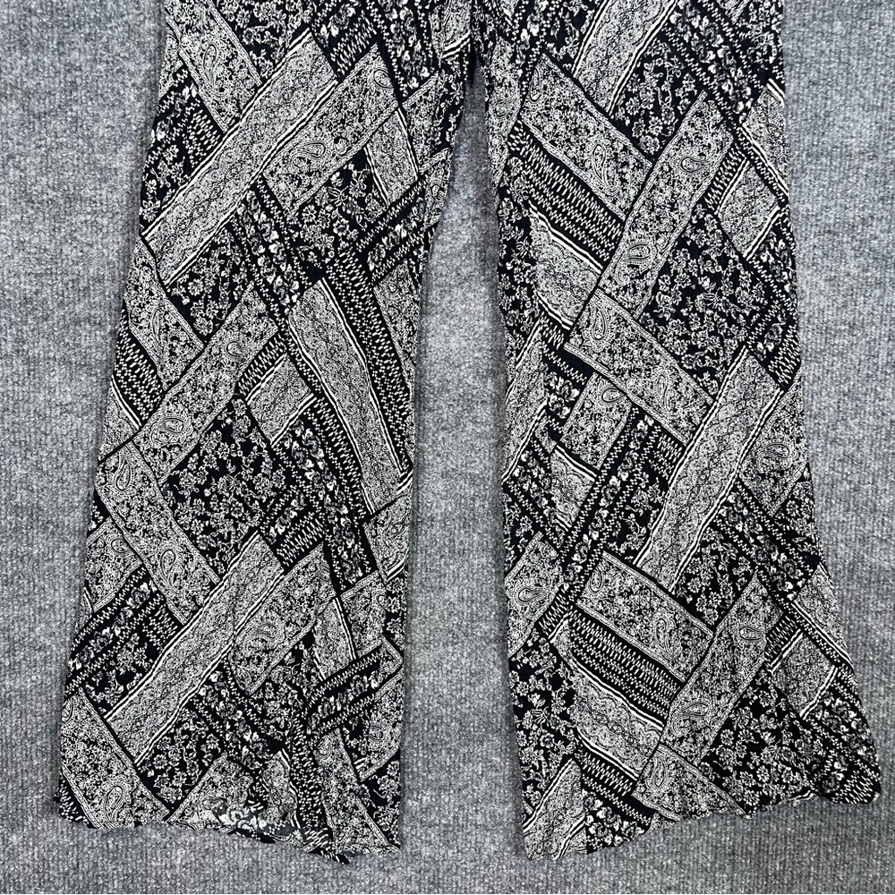 ASTR Womens Medium‎ Black White Boho Festival Wide Leg Flowy Pull On Tie Pants - Picture 5 of 10